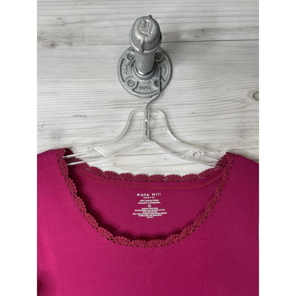 Kate Hill Shirt Womens Medium Pink Supima Cotton Lace‎ Trim Tank Top Sleeveless - Picture 2 of 7